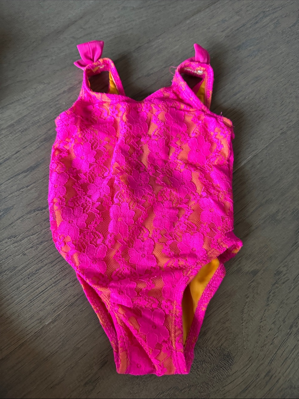 Girls' Bright Pink Lace One-Piece Swimsuit